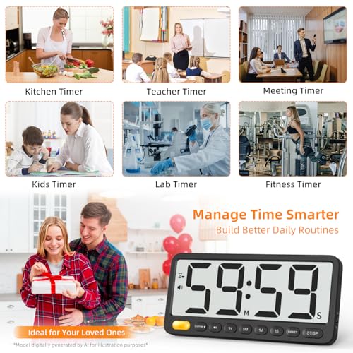 7.6'' Large Digital Kitchen Timer - 99H Countdown and Visual Light Alert