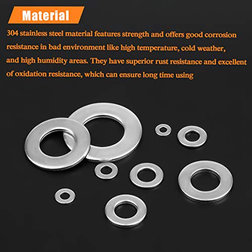 HELIFOUNER 100 Pieces M8 Flat Washers, 304 Stainless Steel, Inner Diameter 8mm, Outer Diameter 16mm, Thickness 1.5mm, Fender Washers, Metal Washers for Screws Bolts - size: M8