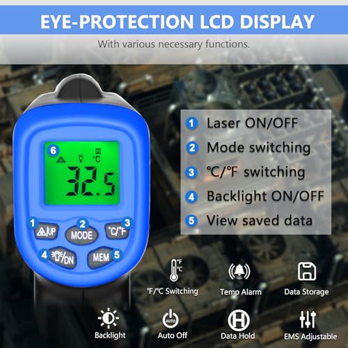 HOLDPEAK 981C Non-Contact Infrared Thermometer Digital Laser Infrared Thermometer -58 to 1022℉ (-50 to 550℃) with Adjustable Emissivity + 866B Digital Anemometer Handheld Wind Speed Meter (2Packs)