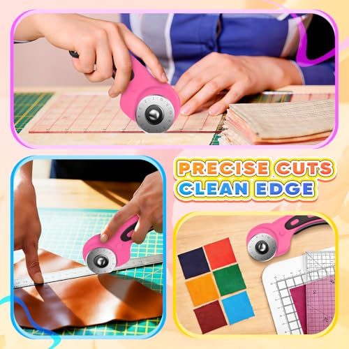 DIYSELF Rotary Cutter, Sharp Rotary Cutters for Fabric, 45 mm Quilting Cutter with Safety Lock, Fabric Cutter, Craft Supplies Sewing Tools, Mat Cutter Blades Rotary Tool for Quilting Projects (Pink) - color: Pink
