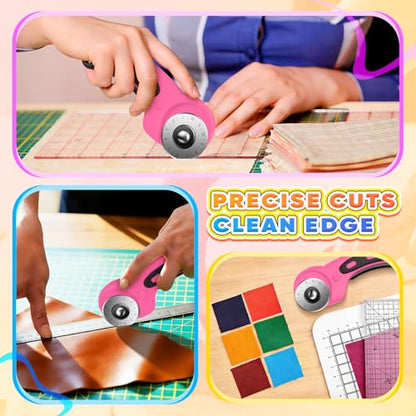 DIYSELF Rotary Cutter, Sharp Rotary Cutters for Fabric, 45 mm Quilting Cutter with Safety Lock, Fabric Cutter, Craft Supplies Sewing Tools, Mat Cutter Blades Rotary Tool for Quilting Projects (Pink) - color: Pink