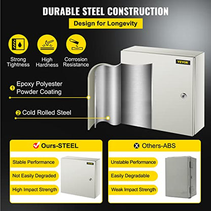 VEVOR NEMA Steel Enclosure, 16 x 16 x 6'' NEMA 4X Steel Electrical Box, IP66 Waterproof & Dustproof, Outdoor/Indoor Electrical Junction Box, with Mounting Plate - size: 16 x 16 x 6