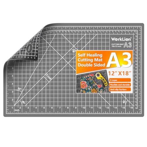 WorkLion Self Healing Cutting Mat: 12''x18'' Double Sided Craft Cutting Mat for Sewing, Fabric, Quilting - 5-Ply Slip-Resistant Hobby Cutting Board for DIY Projects (Grey/Black) - color: Black/Gray, size: 18"L x 12"W
