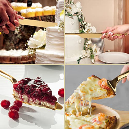 Eisinly Wedding Cake Cutting Set, Cake Knife and Server Set, 2Pcs Gold - color: Gold, size: 13.0 Inch-Standard