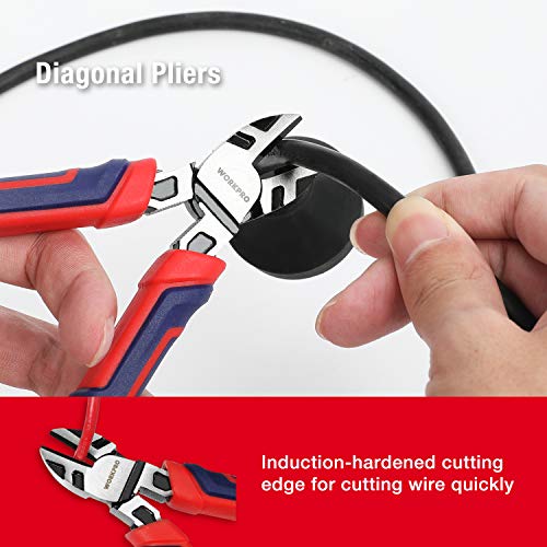WORKPRO Pliers Set, Premium Cr-V Construction, Includes 6 Inch Slip Joint, Long Nose, Diagonal Cutting, 8 Inch Groove Joint, 7 Inch Linesman and Storage Pouch, for Basic Repair (Pack of 2) - size: 5-piece (Pack of 2)