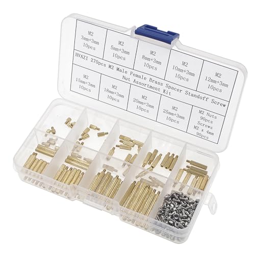 270pcs M2 Knurled Round Brass Male-Female Standoffs Screws Nuts Kit - size: 270PCS/M2(Brass)