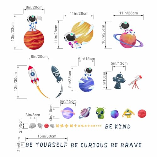Outer Space Astronaut Wall Stickers - Be Kind Be Brave Inspirational Quotes Planets Rocket Boys Wall Decals - Baby Nursery Kids Room Daycare Wall Decor - color: Outer Space Quotes