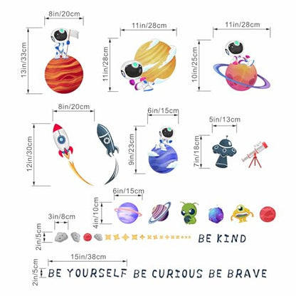 Outer Space Astronaut Wall Stickers - Be Kind Be Brave Inspirational Quotes Planets Rocket Boys Wall Decals - Baby Nursery Kids Room Daycare Wall Decor - color: Outer Space Quotes