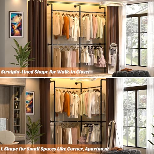 Aheaplus Industrial Pipe Clothing Rack, Reversible 6.75FT Clothes Rack - size: 81 inches