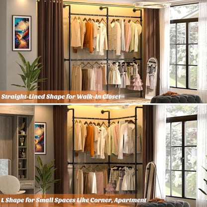 Aheaplus Industrial Pipe Clothing Rack, Reversible 6.75FT Clothes Rack - size: 81 inches