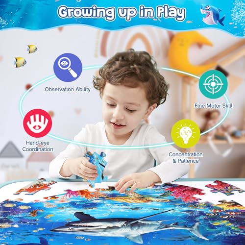 DIGOBAY Underwater Ocean Floor Puzzle for Kids Ages 4-6, Shark Toys for Boys Girls, 70 Pieces Large Jigsaw Shark Puzzles for Kids Ages 4-8, Educational Ocean Animals Toys for Birthday Christmas - style: Underwater