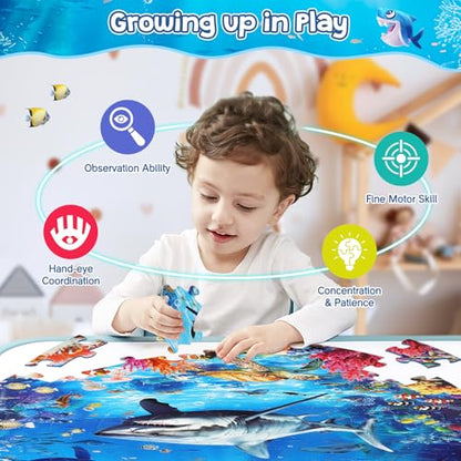 DIGOBAY Underwater Ocean Floor Puzzle for Kids Ages 4-6, Shark Toys for Boys Girls, 70 Pieces Large Jigsaw Shark Puzzles for Kids Ages 4-8, Educational Ocean Animals Toys for Birthday Christmas - style: Underwater