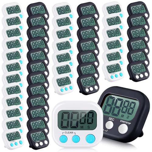 Xuhal 50 Pieces Digital Kitchen Timer Bulk, Small Magnetic Timers for Classroom, Digits Stopwatch Clock Timer for Cooking Baking Sports Games Office, Not Including Battery (Black,White) - color: Black,white