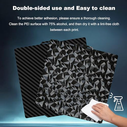 257x257mm 3D Printer Build Plate Smooth PEO+Smooth PET Spring Steel Sheet for Bambu Lab P2S/X2D/X1/X1C/X1E/P1P/P1S/A1 Heated Bed (Carbon Fiber + Diamond Pattern) - size: 257x257mm