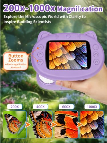 1000X Handheld Digital Microscope for Kids, 2.4" IPS Screen STEM Toys - color: Purple