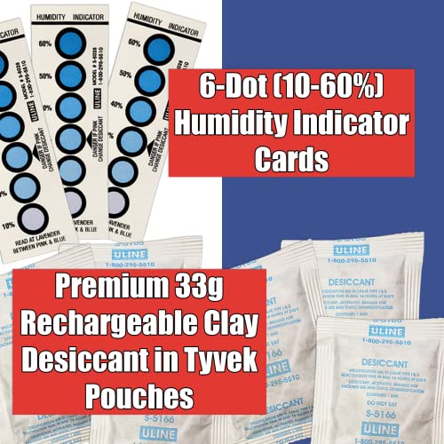 3D Printer Filament Storage Kit (Pack of 5) Includes: 5 Resealable Nylon/LDPE Gusseted Plastic Bags, 5 Large Oversize Rechargeable Clay Desiccant Drying Packs, 5 Humidity Indicator Cards