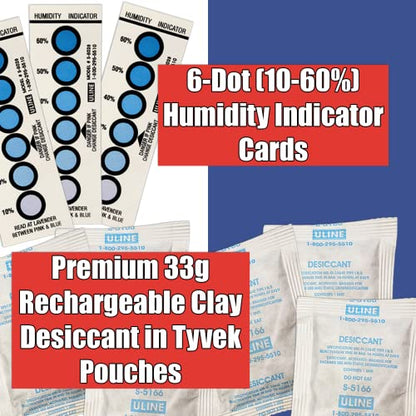 3D Printer Filament Storage Kit (Pack of 5) Includes: 5 Resealable Nylon/LDPE Gusseted Plastic Bags, 5 Large Oversize Rechargeable Clay Desiccant Drying Packs, 5 Humidity Indicator Cards