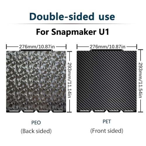 for Snapmaker U1 Build Plate PEO PET 270x270mm Double-Sided Texture PEI Heated Bed Platform, Flexible and Detachable Heatingbed Made of Spring Steel for Snapmaker U1 Parts（Carbon Fiber + Diamond） - color: PEO+PET