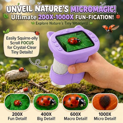 Kids Microscope, 4K 1000X, 2.4" Screen, STEM Toy Ages 4-8, Violet - color: Lavendel