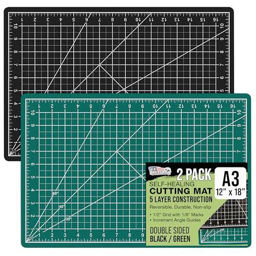 U.S. Art Supply 12"x18" Self-Healing Cutting Mat 5-Ply 2 Pack Green/Black - color: Green/Black