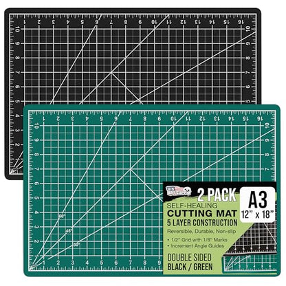 U.S. Art Supply 12"x18" Self-Healing Cutting Mat 5-Ply 2 Pack Green/Black - color: Green/Black