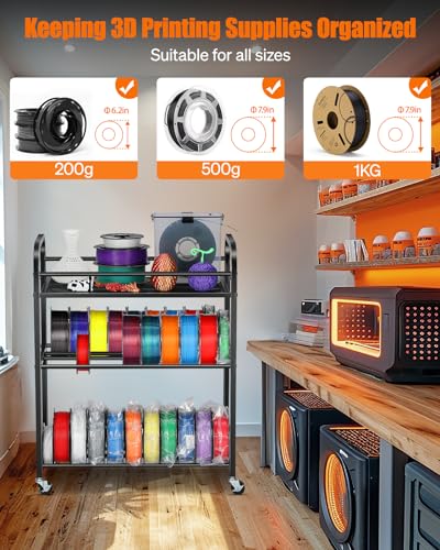 AHOWPD 3D Printer Filament Storage Rack, Rolling Cart for 40pcs Filaments - color: Black