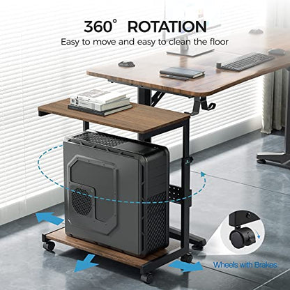 EUREKA ERGONOMIC PC Stand Computer Cart, Height Adjustable Tower Stand 2-Tier Suit for ATX Case Printer, Metal Rolling Cart on Wheels for Gaming Home Office, Walnut - color: Walnut