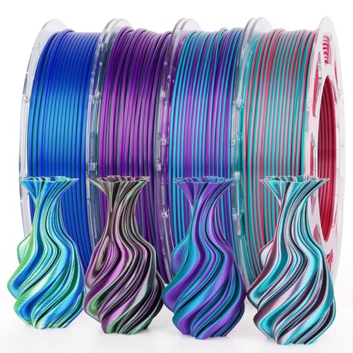AMOLEN Silk PLA 3D Printer Filament Bundle, Dual Color, PLA 1.75mm, 200gx4 - color: Dual Blue Green/Blue Green&coral/Blue Green&dark Violet/Purple Green