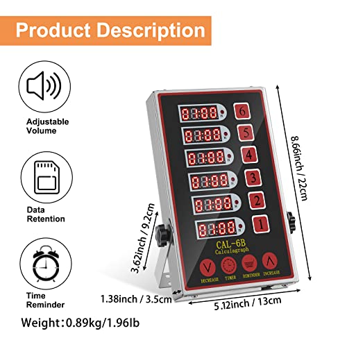 Commercial Kitchen Timer 6 Channel Digital Loud Alarm Cook Timer - color: Black