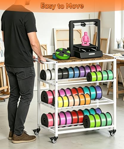 3-Tier 3D Printer Filament Storage Rack with Stand & Wheels, White - color: white, size: 3-tier
