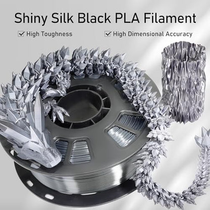 Silk Sliver PLA Satin Shiny 3D Printer Filament, 1.75mm Diameter 1kg Spool 2.2lbs for FDM 3D Printers - color: Silver