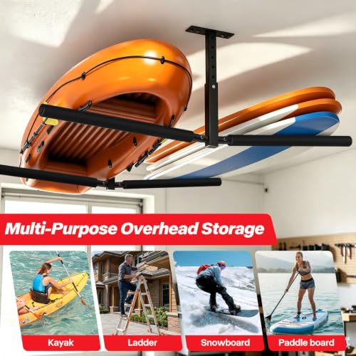 Ceiling Kayak Storage Rack for Garage, Heavy-Duty Overhead Kayak Hanger - size: Double (2pc )