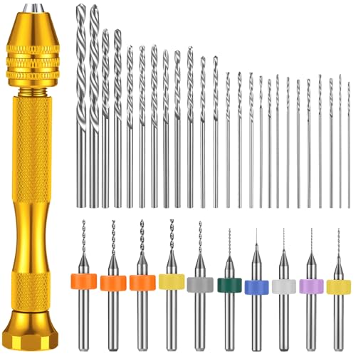 Mudder 36 Pcs Pin Vise Hand with Micro Drill Bits Set, Gold - color: Gold