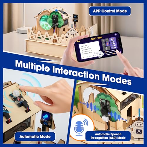 ESP32 IoT STEM Kit for Arduino/Acecode, 3D Wooden Puzzles Smart Home Learner Kit for Kids Age 10+, Educational STEM Toy House DIY Sensor Coding Set, Voice/APP Control, Gift for Adults Teens Boys Girl - color: 12 Modules