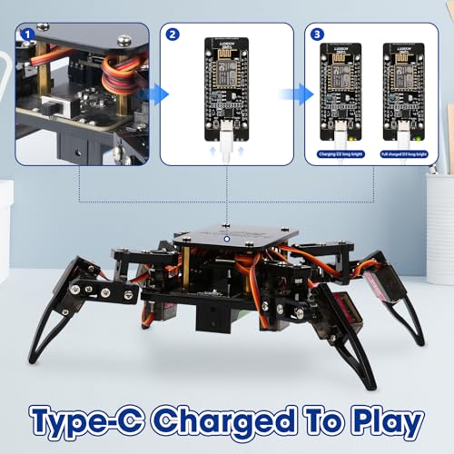 STEM Toys Programmable Bionic Spider Robot Kit with ESP32 Development Board Max V1.0, Science Kit for Kids Age 8-12, Arduino Compatible USB-C WiFi Bluetooth MicroPython