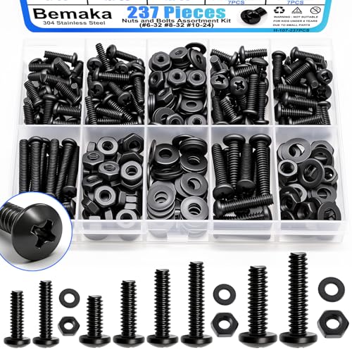 237PCS Machine Screws Nuts and Bolts Assortment Kit, 304 Stainless Steel Bolts 8 Sizes #6-32#8-32#10-24 Phillips Pan Head Hardware Screws Assortment Kit, Assorted Bolts, Nuts and Washers Kit - size: #6 #8 #10
