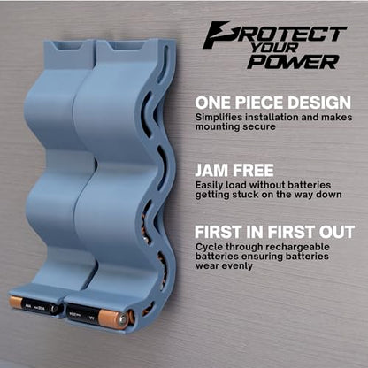 AA & AAA Battery Chute Combo, Wall-Mounted Battery Organizer & Dispenser – No-Jam FIFO Design, Holds 18 AA & 25 AAA Batteries – Blue - color: Blue