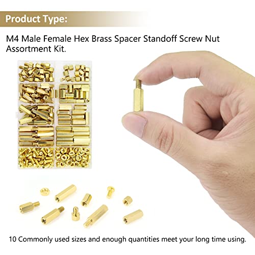 180 Pieces M4 Male Female Hex Brass Standoffs Spacers Screws Nuts Kit, Kindroufly Brass Standoffs Assortment Kit for PCB Motherboard - size: M4 Brass Standoffs