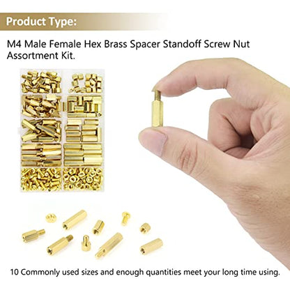 180 Pieces M4 Male Female Hex Brass Standoffs Spacers Screws Nuts Kit, Kindroufly Brass Standoffs Assortment Kit for PCB Motherboard - size: M4 Brass Standoffs