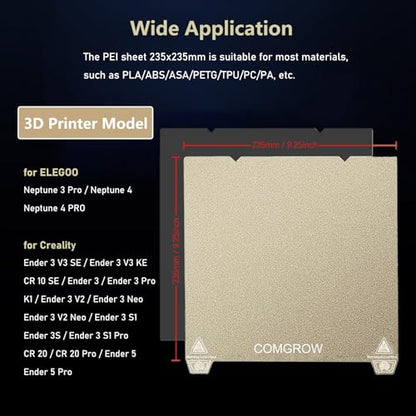 Comgrow Ender 3 V3 KE PEI Spring Steel 235x235mm, Texture PEI Sheet - size: 235*235 for Ender 3 V3 SE