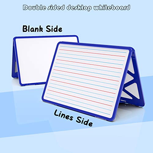 Small Dry Erase White Board with Stand, Double Sided Dry Erase Board for Kids, Foldable Small White Board Portable Mini Whiteboard with Lines & Holder for Home School Office - color: Blue