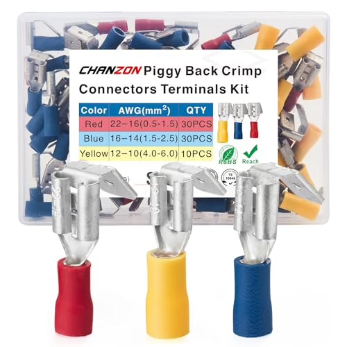 Chanzon Piggyback Connectors Wire Terminal Kit Red Blue Yellow 10-22AWG - size: PiggyBack Assorted, style: 22-10AWG All Sizes