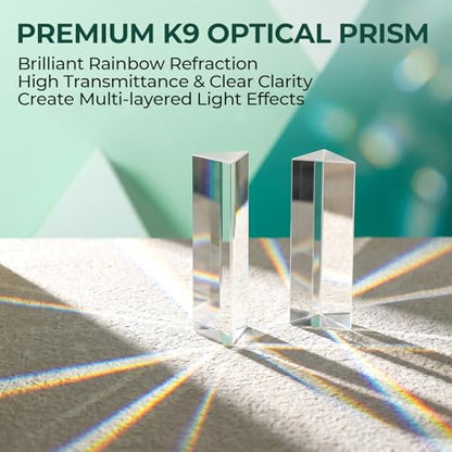 3 Pcs Equilateral Glass Prism, 1",2" & 4" Rainbow Crystal Prisms for Kids, Light Prism for Physics Teaching, Rainbow Maker and Photography