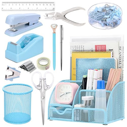 13-in-1 Office Desk Organizer Set for Back to School Supplies Accessories - color: Blue
