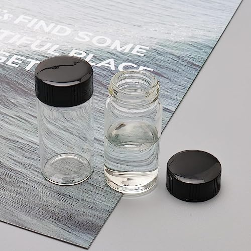 20ML Clear Glass Sample Vial, Liquid Sampling Sample Glass Bottle, Borosilicate Storage Glass Vial,27.5 * 57mm, Black 24-400 Polypropylene Screw Cap with PE Liners, Pack of 100 - size: 20ML