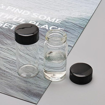 20ML Clear Glass Sample Vial, Liquid Sampling Sample Glass Bottle, Borosilicate Storage Glass Vial,27.5 * 57mm, Black 24-400 Polypropylene Screw Cap with PE Liners, Pack of 100 - size: 20ML