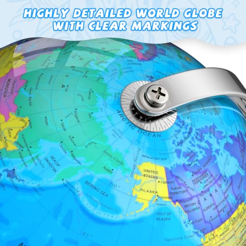 8" World Globe for Kids & Adults with Stable Heavy Metal Base