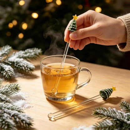 Homestia 2 Pcs Glass Swizzle Sticks with Christmas Tree Decor, Stir Sticks - color: 2Pcs + 8.6'' Christmas tree Stirrer