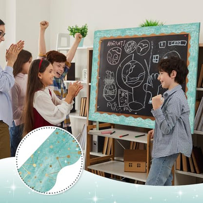 Outus 68 ft Galaxy Bulletin Board Borders, Scalloped Space Theme - size: 2.99 Inches, style: Space