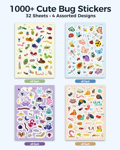 Aowplc Cute Bug Stickers – 32 Sheets, 1000+ Insect Stickers